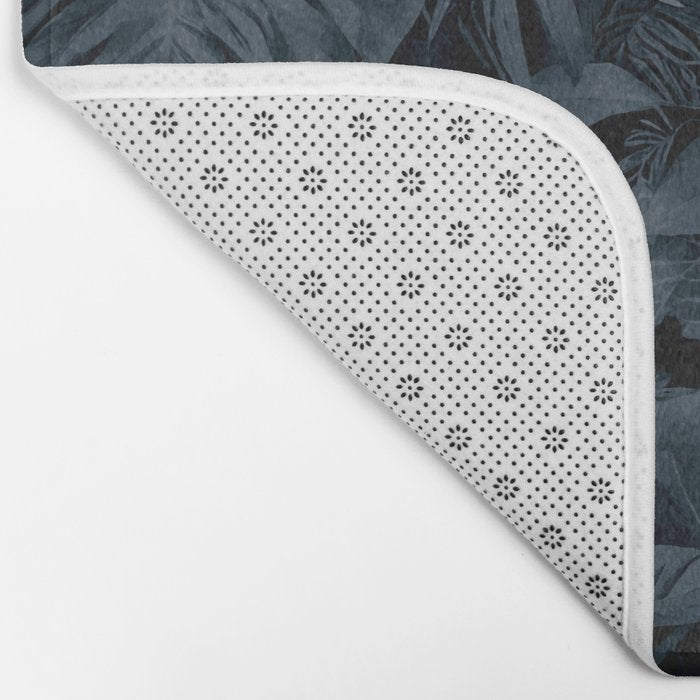 Moody Jungle Vibes Dark Teal Monstera And Palm Leaves Bath Mat Gallery Image 2