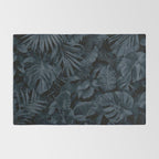 Moody Jungle Vibes Dark Teal Monstera And Palm Leaves Rug Gallery Image 2
