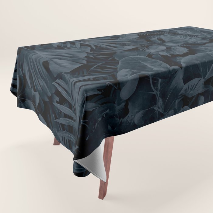 Moody Jungle Vibes Dark Teal Monstera And Palm Leaves Tablecloth Gallery Image 1
