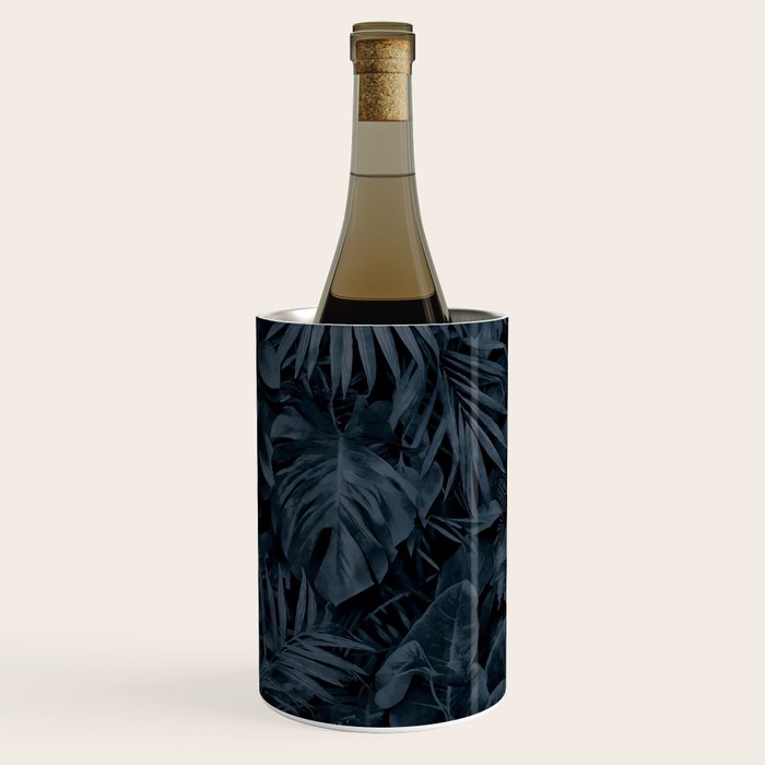 Moody Jungle Vibes Dark Teal Monstera And Palm Leaves Wine Chiller Gallery Image 2