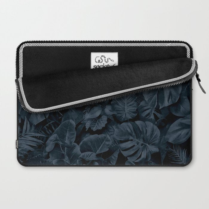 Moody Jungle Vibes Dark Teal Monstera And Palm Leaves Laptop Sleeve Gallery Image 2