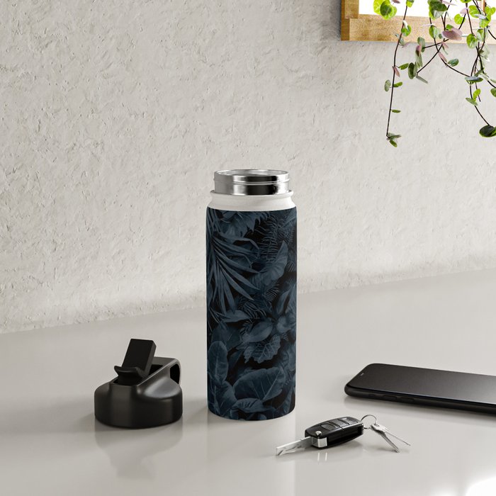 Moody Jungle Vibes Dark Teal Monstera And Palm Leaves Water Bottle Gallery Image 4