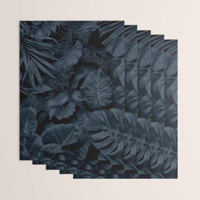 Moody Jungle Vibes Dark Teal Monstera And Palm Leaves Wrapping Paper Gallery Image 3