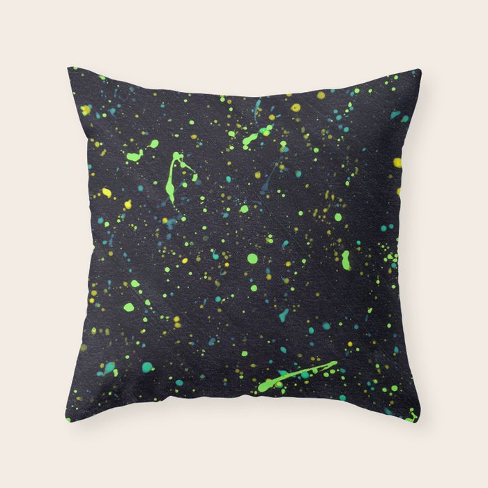 Blacklight Party Splatter Painting Version 2 Throw Pillow Gallery Image 1