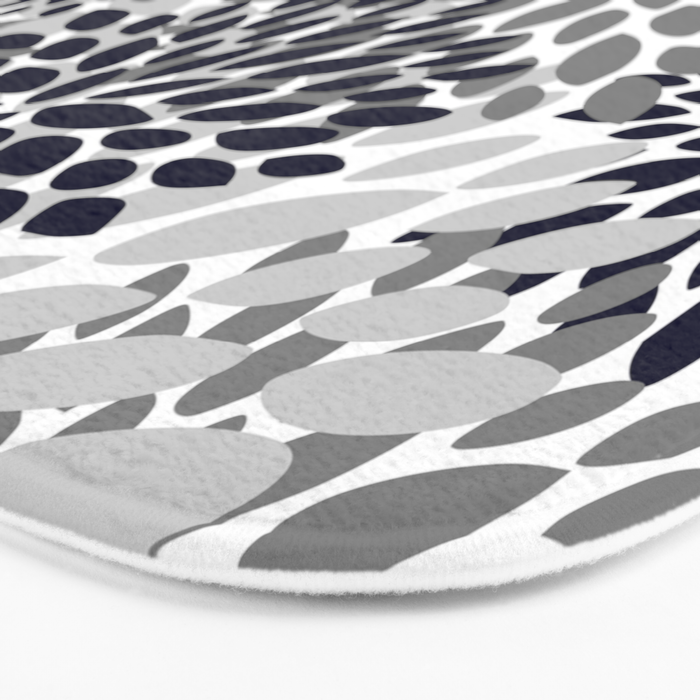 Abstract, Floral Prints, Navy Blue and Grey Bath Mat Gallery Image 3