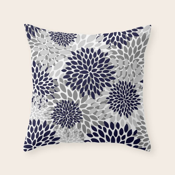 Abstract, Floral Prints, Navy Blue and Grey Throw Pillow Gallery Image 6