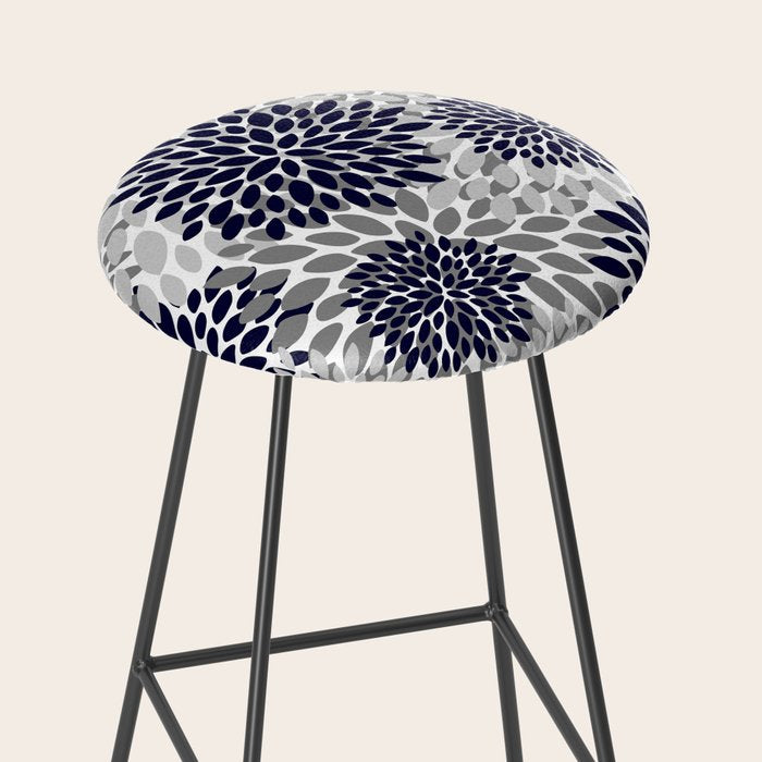 Abstract, Floral Prints, Navy Blue and Grey Stool Gallery Image 2