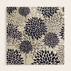 Abstract, Floral Prints, Navy Blue and Grey Wood Wall Art Gallery Image 1