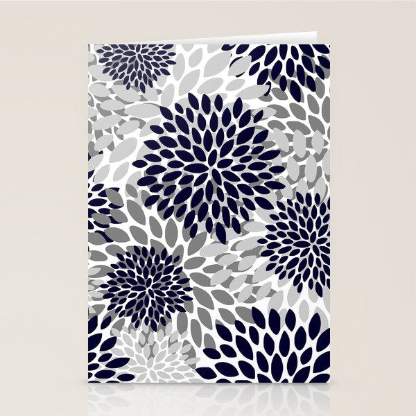 Abstract, Floral Prints, Navy Blue and Grey Stationery Card Gallery Image 1