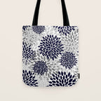 Abstract, Floral Prints, Navy Blue and Grey Tote Bag Gallery Image 1