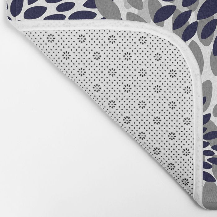 Abstract, Floral Prints, Navy Blue and Grey Bath Mat Gallery Image 2