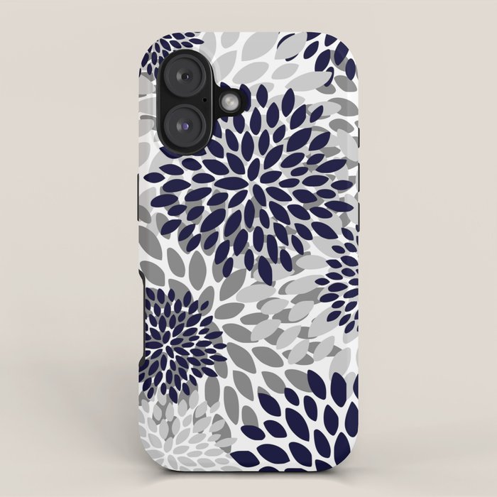Abstract, Floral Prints, Navy Blue and Grey iPhone Case Gallery Image 1
