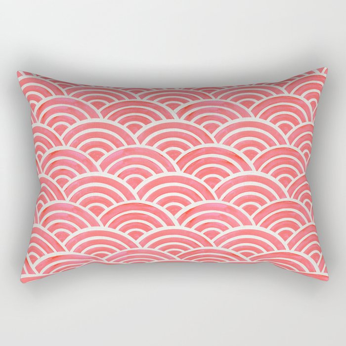 Japanese Seigaiha Wave Pattern - Coral Rectangular Pillow Gallery Image 1