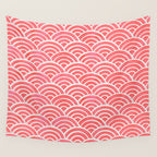 Japanese Seigaiha Wave Pattern - Coral Wall Tapestry Gallery Image 4