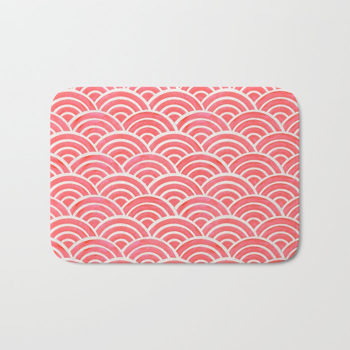 Japanese Seigaiha Wave Pattern - Coral Bath Mat Gallery Image 1