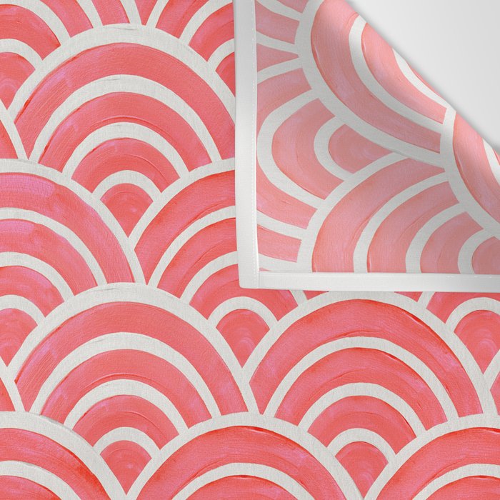 Japanese Seigaiha Wave Pattern - Coral Wall Tapestry Gallery Image 3