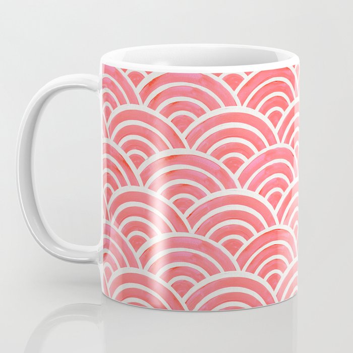 Japanese Seigaiha Wave Pattern - Coral Coffee Mug Gallery Image 3
