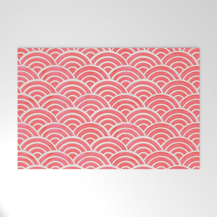 Japanese Seigaiha Wave Pattern - Coral Welcome Mat Gallery Image 1