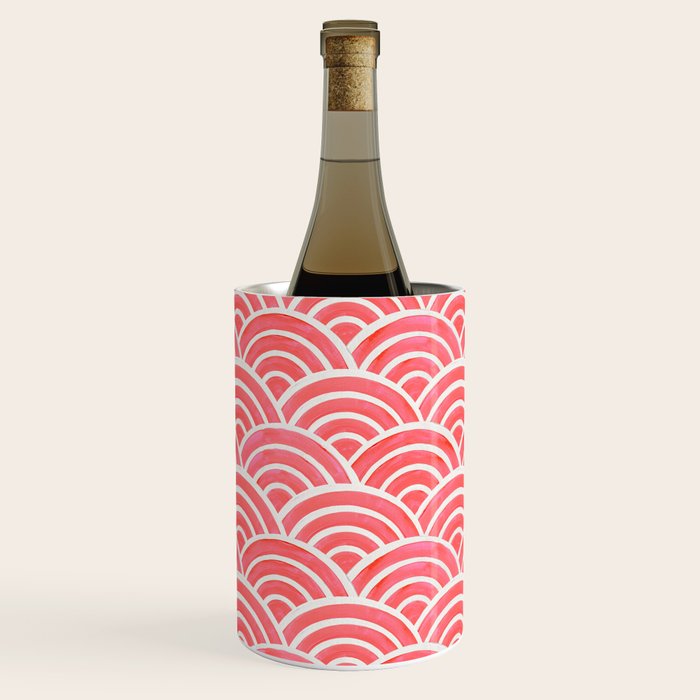 Japanese Seigaiha Wave Pattern - Coral Wine Chiller Gallery Image 1
