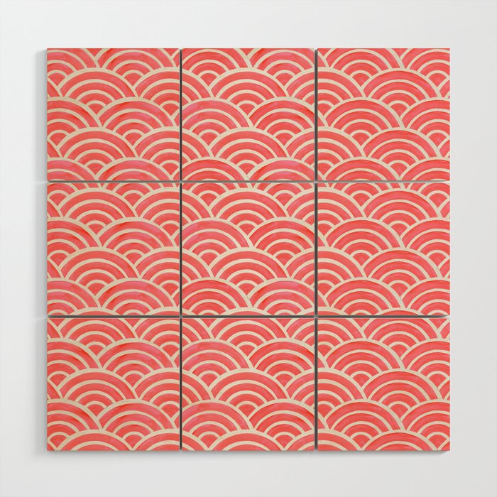 Japanese Seigaiha Wave Pattern - Coral Wood Wall Art Gallery Image 1