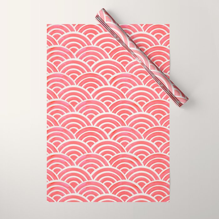 Japanese Seigaiha Wave Pattern - Coral Wrapping Paper Gallery Image 1