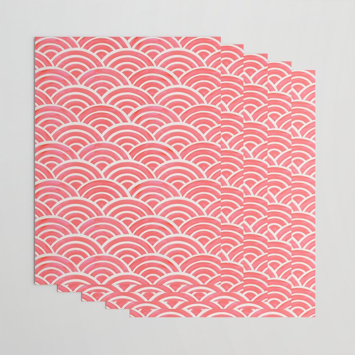 Japanese Seigaiha Wave Pattern - Coral Wrapping Paper Gallery Image 3