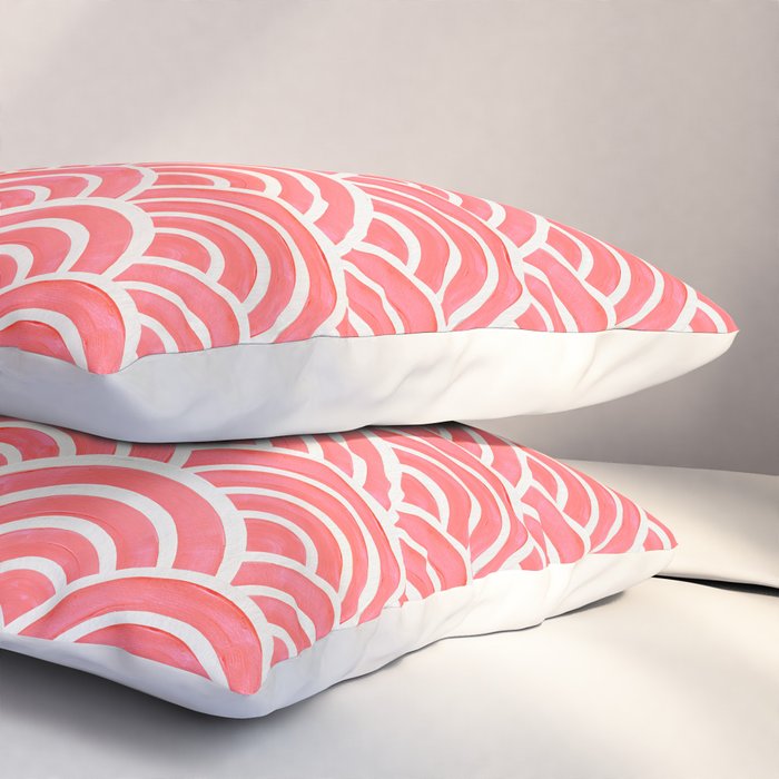 Japanese Seigaiha Wave Pattern - Coral Pillow Sham Gallery Image 3