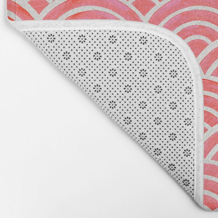 Japanese Seigaiha Wave Pattern - Coral Bath Mat Gallery Image 2
