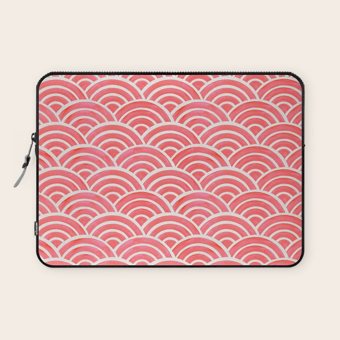 Japanese Seigaiha Wave Pattern - Coral Laptop Sleeve Gallery Image 1