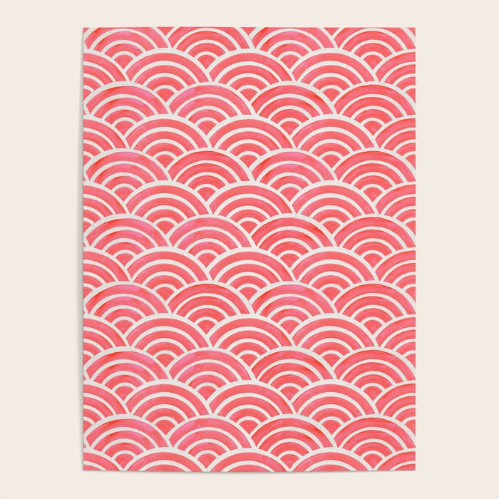 Japanese Seigaiha Wave Pattern - Coral Poster Gallery Image 4