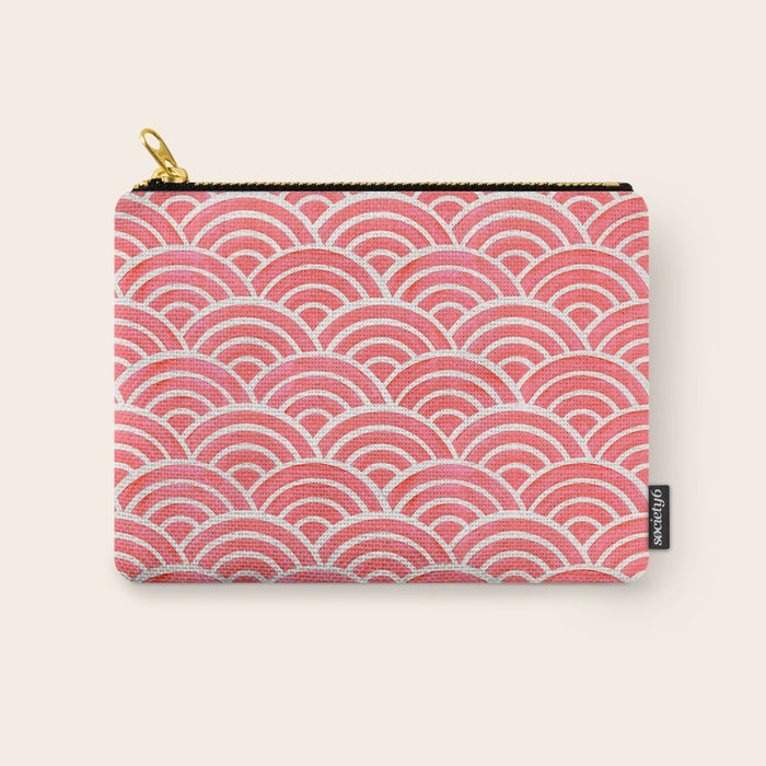 Japanese Seigaiha Wave Pattern - Coral Carry All Pouch Gallery Image 1
