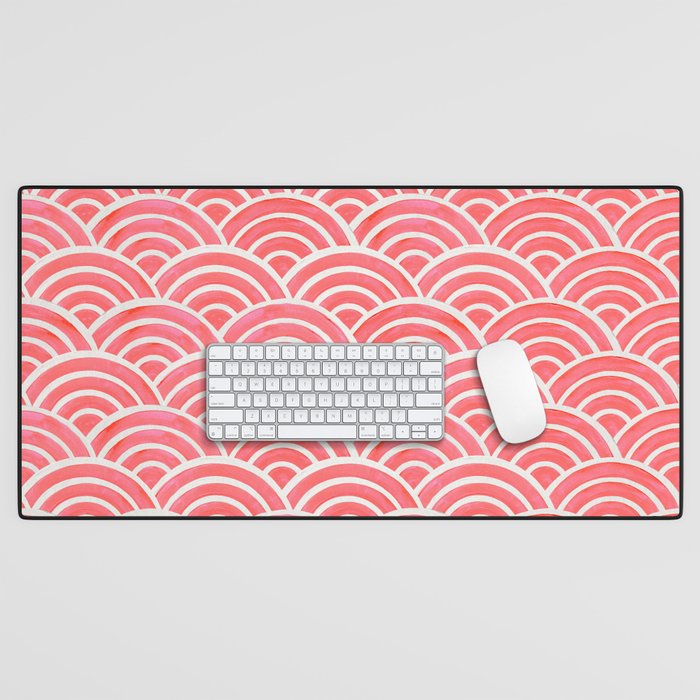 Japanese Seigaiha Wave Pattern - Coral Desk Mat Gallery Image 1