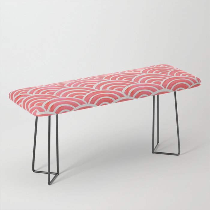 Japanese Seigaiha Wave Pattern - Coral Bench Gallery Image 1