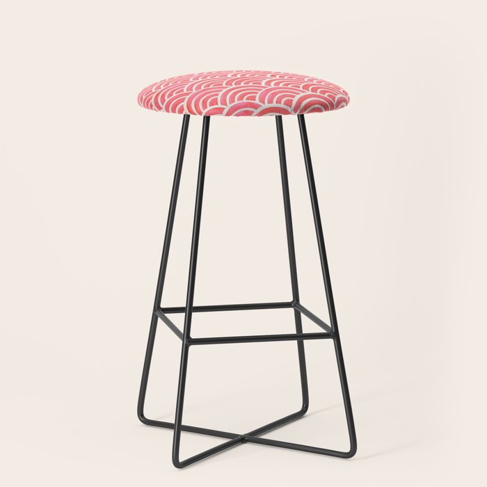 Japanese Seigaiha Wave Pattern - Coral Stool Gallery Image 1