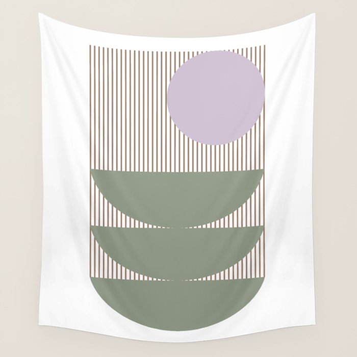 Lines and Shapes in Moss and Lilac Wall Tapestry Gallery Image 1