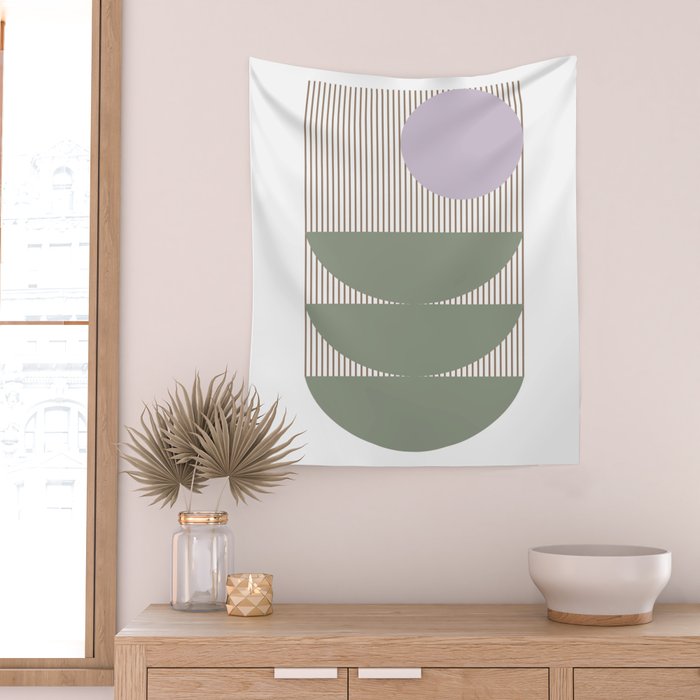 Lines and Shapes in Moss and Lilac Wall Tapestry Gallery Image 2