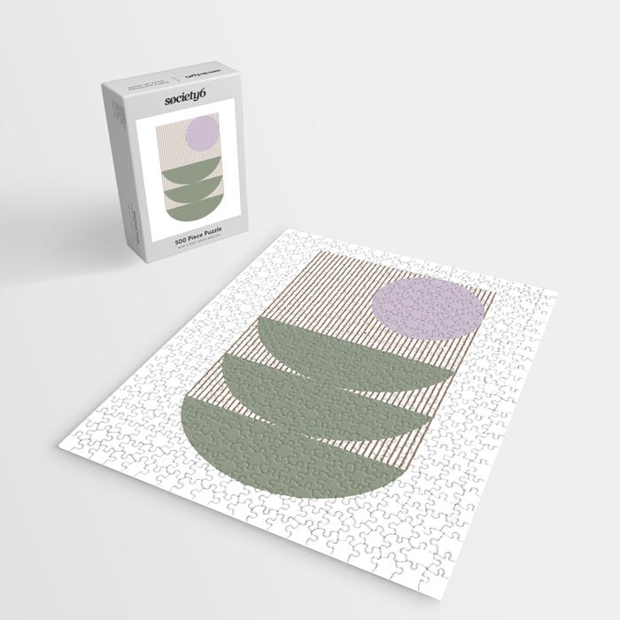 Lines and Shapes in Moss and Lilac Jigsaw Puzzle Gallery Image 2