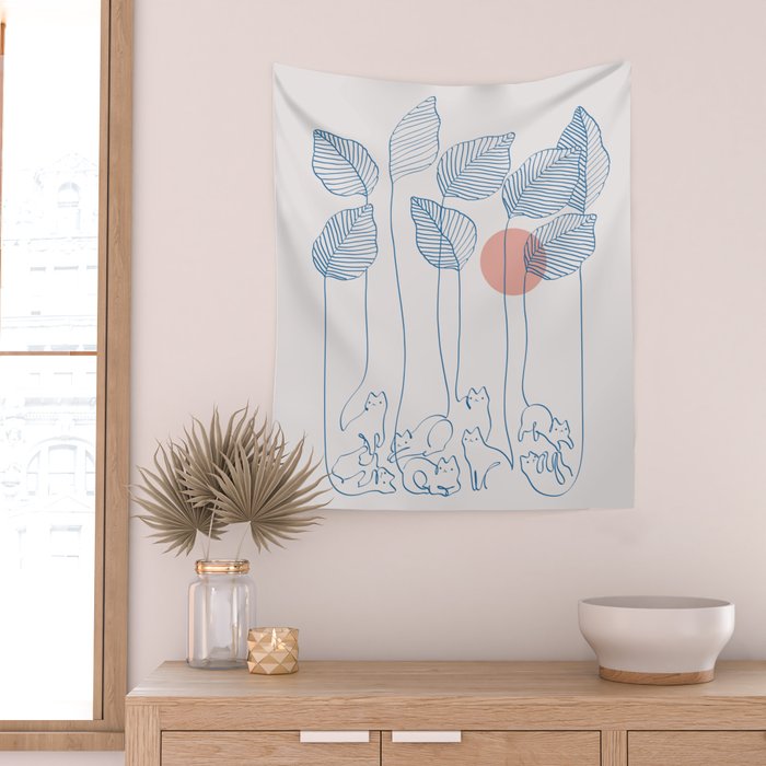 Cat and Plant 40 Wall Tapestry Gallery Image 2