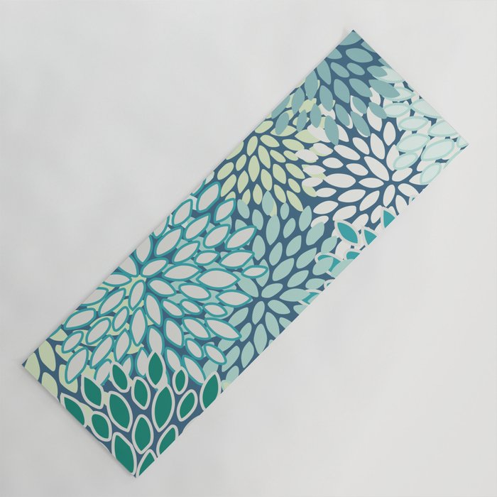 Christmas, Floral Prints, Teal, Blue and Green, Colour Prints Yoga Mat Gallery Image 1