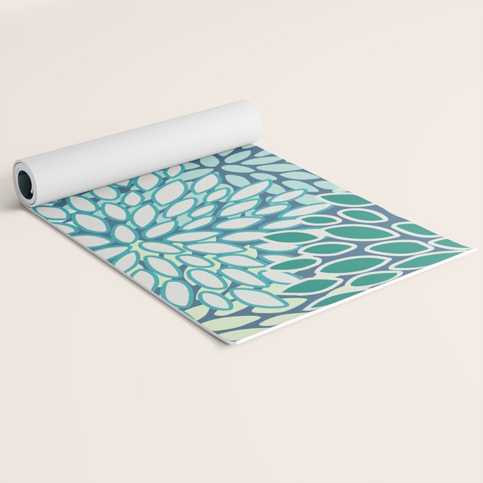 Christmas, Floral Prints, Teal, Blue and Green, Colour Prints Yoga Mat Gallery Image 2