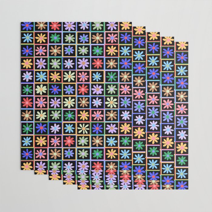 Checkered Flowers in Black  Wrapping Paper Gallery Image 3