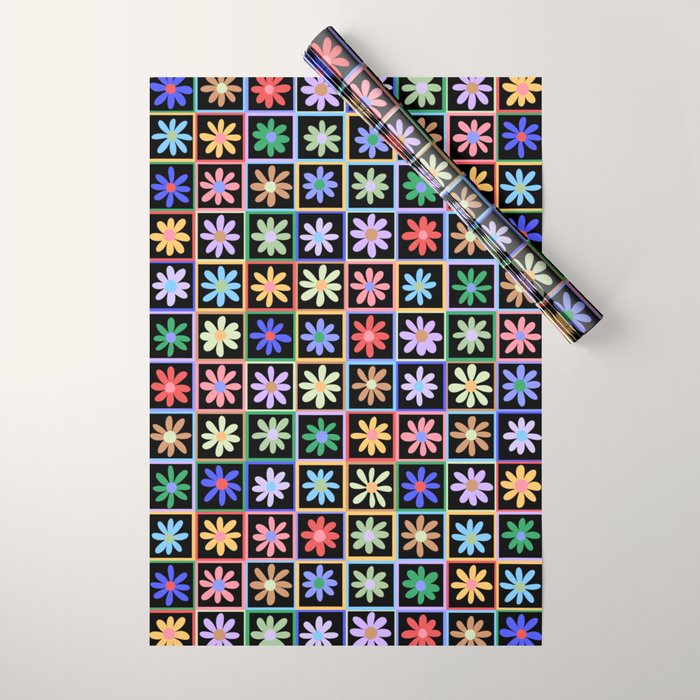 Checkered Flowers in Black  Wrapping Paper Gallery Image 1