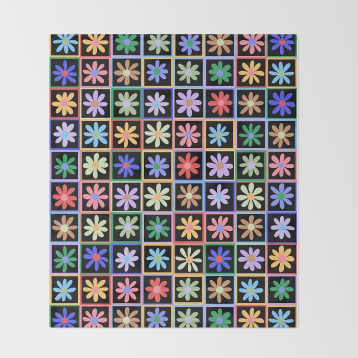 Checkered Flowers in Black  Throw Blanket Gallery Image 2
