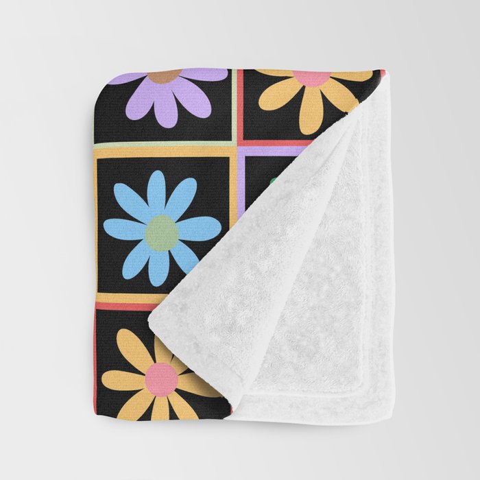 Checkered Flowers in Black  Throw Blanket Gallery Image 3