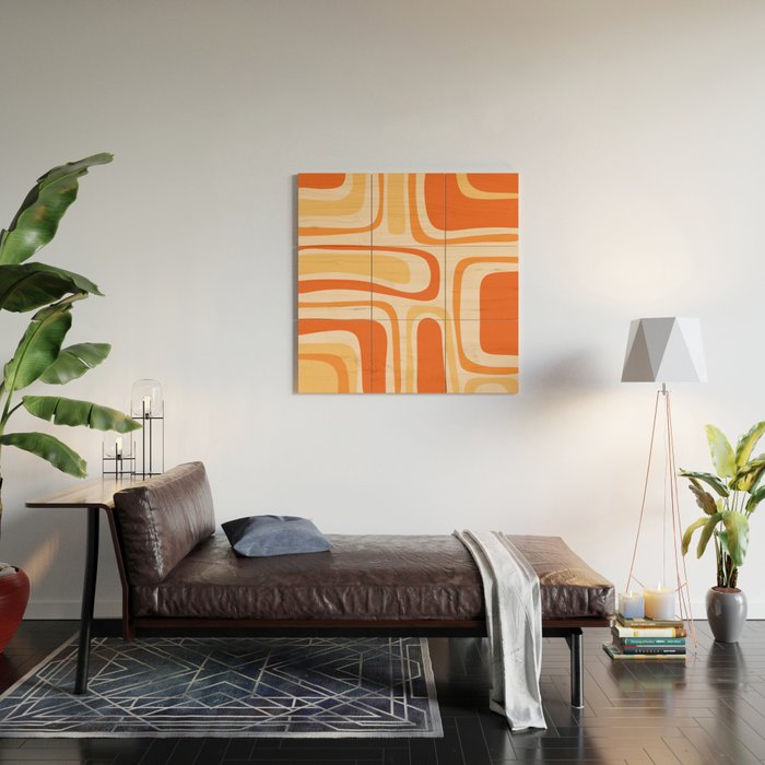 Palm Springs Midcentury Modern Abstract in Light Orange Tangerine Tones  Wood Wall Art Gallery Image 2