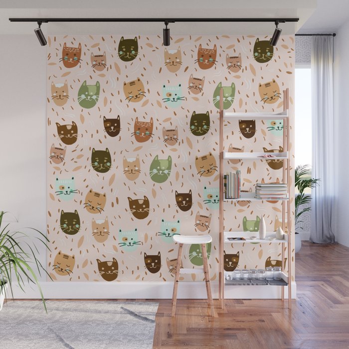 Cats pattern retro Wall Mural Gallery Image 1