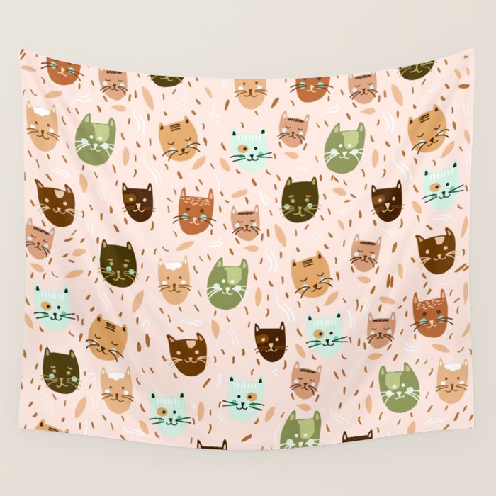 Cats pattern retro Wall Tapestry Gallery Image 1