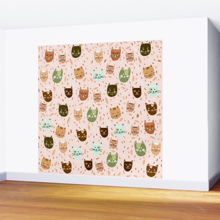 Cats pattern retro Wall Mural Gallery Image 2