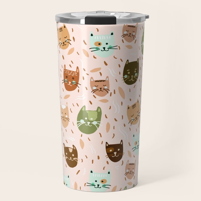Cats pattern retro Travel Mug Gallery Image 1