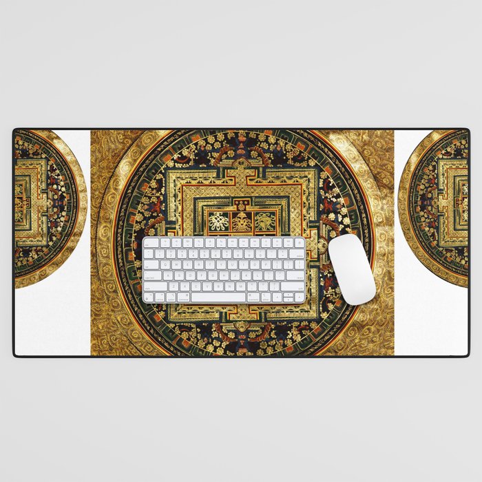 Gold Buddhist Psychedelic Mandala Desk Mat Gallery Image 1